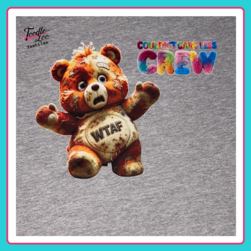 Couldn't Care Less: WTAF T-shirt, close-up of the printed design