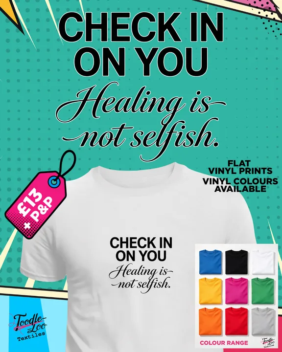 Check In on You — white tee with black vinyl lettering, shown as a design mock-up
